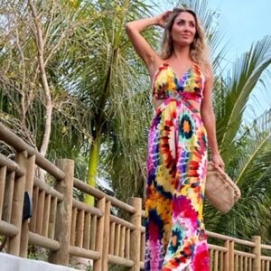 multi colored tie dye jumpsuit